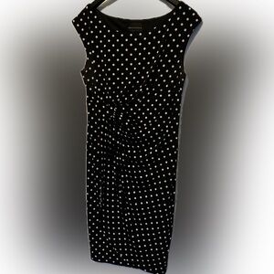 Connected Apparel Black & White Polka dot Faux wrap dress Size 14